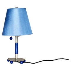 Art Deco Vintage Chromed Metal Blue Wood Table Lamp 1930s Germany