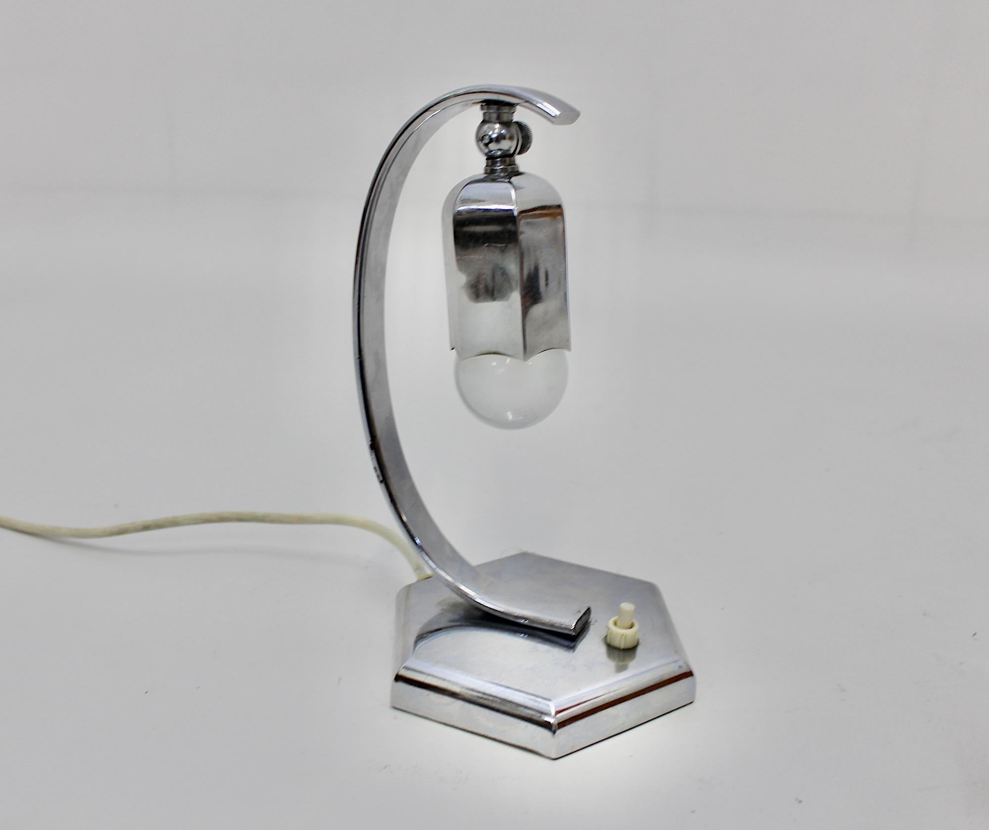 Art Deco Vintage Chromed Pair Nightstand Lamps Table Lamps Bellflower Austria For Sale 10