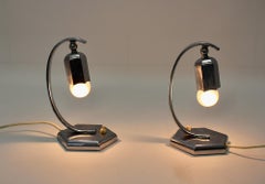 Art Deco Vintage Chromed Pair Nightstand Lamps Table Lamps Bellflower Austria