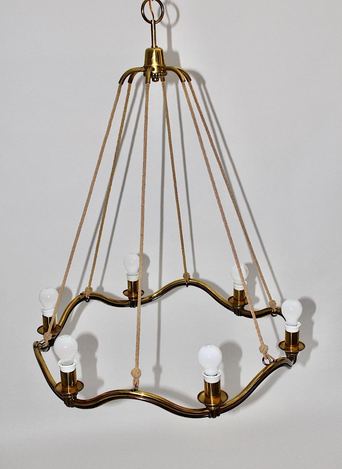 Art Deco Vintage Circular Brass Chandelier Hugo Gorge circa 1930 Vienna For Sale 2