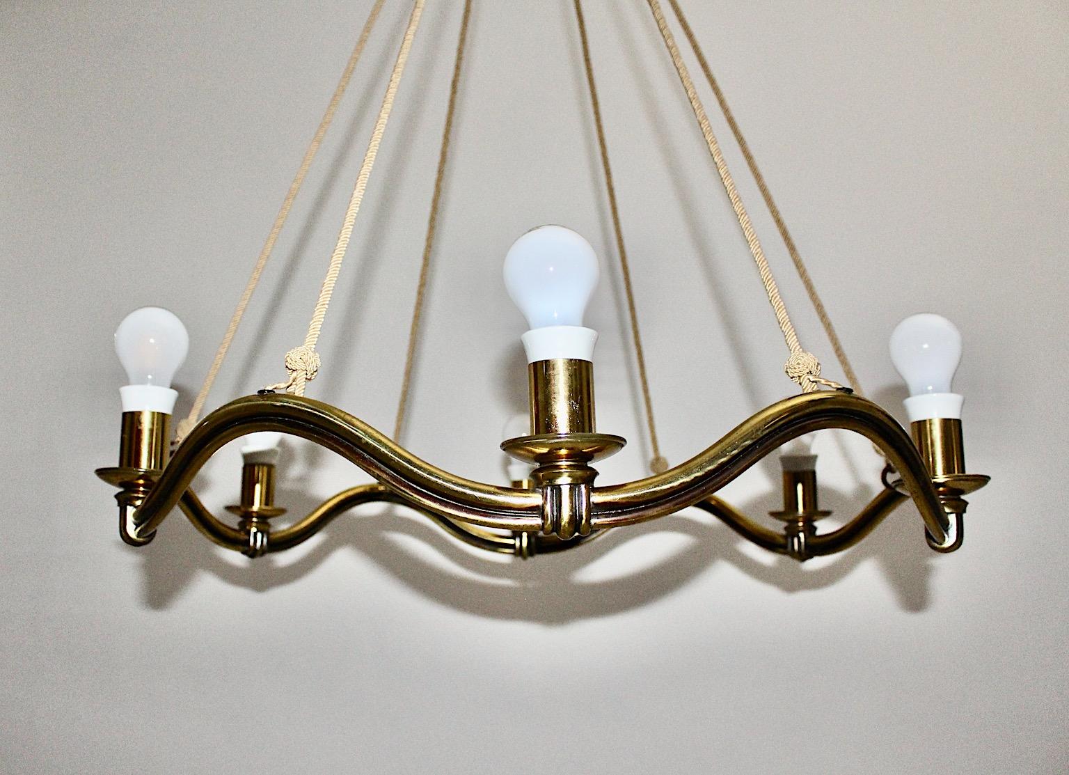 Art Deco Vintage Circular Brass Chandelier Hugo Gorge circa 1930 Vienna For Sale 3