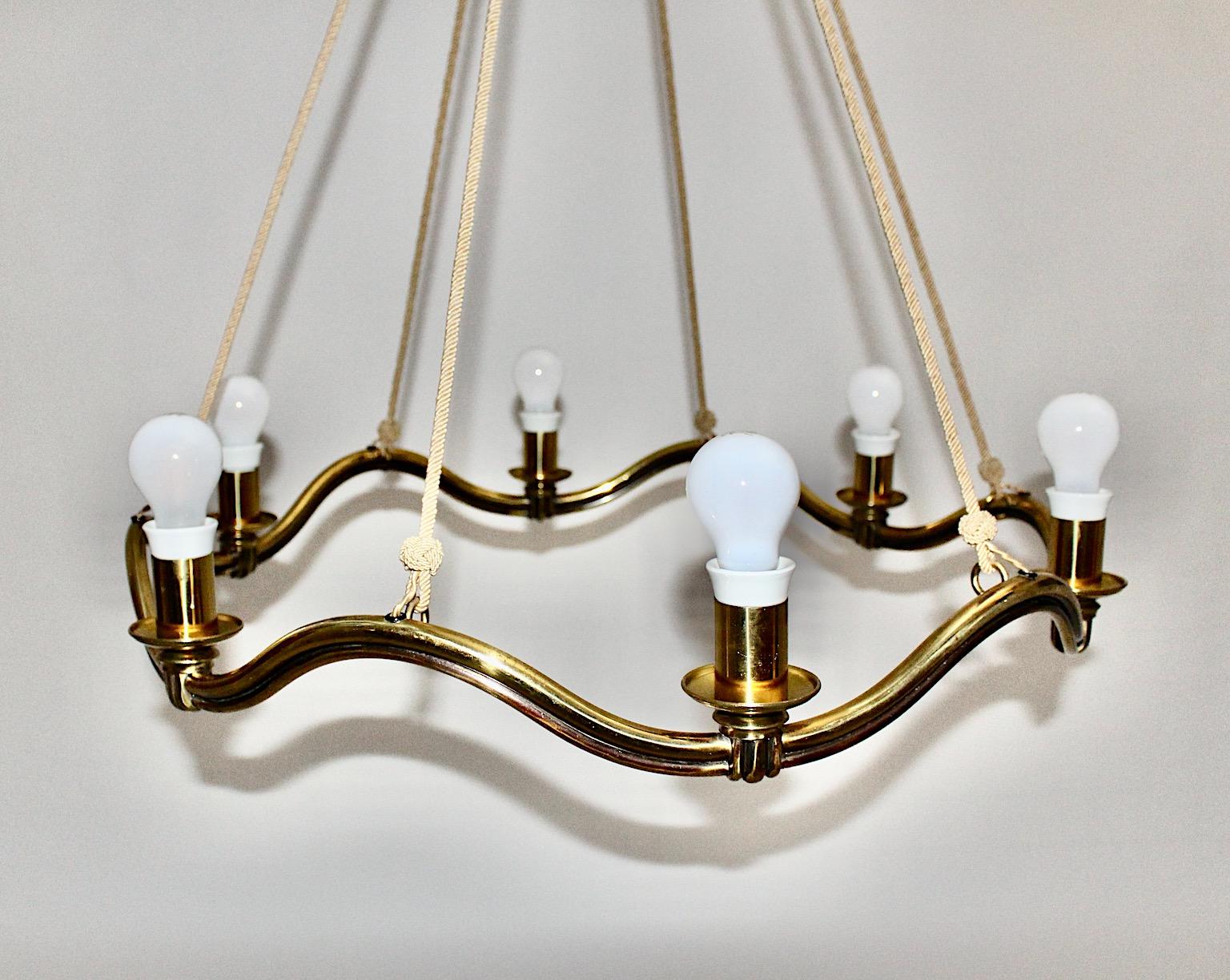 Art Deco Vintage Circular Brass Chandelier Hugo Gorge circa 1930 Vienna For Sale 5