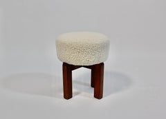 Art Deco Vintage Kreisförmig Braun Buche Creme Stoff Hocker Ottomane 1930er Jahre Wien