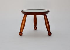 Art Deco Vintage Circular Brown Beech Green Glass Tiny Flower Table 1930s Vienna