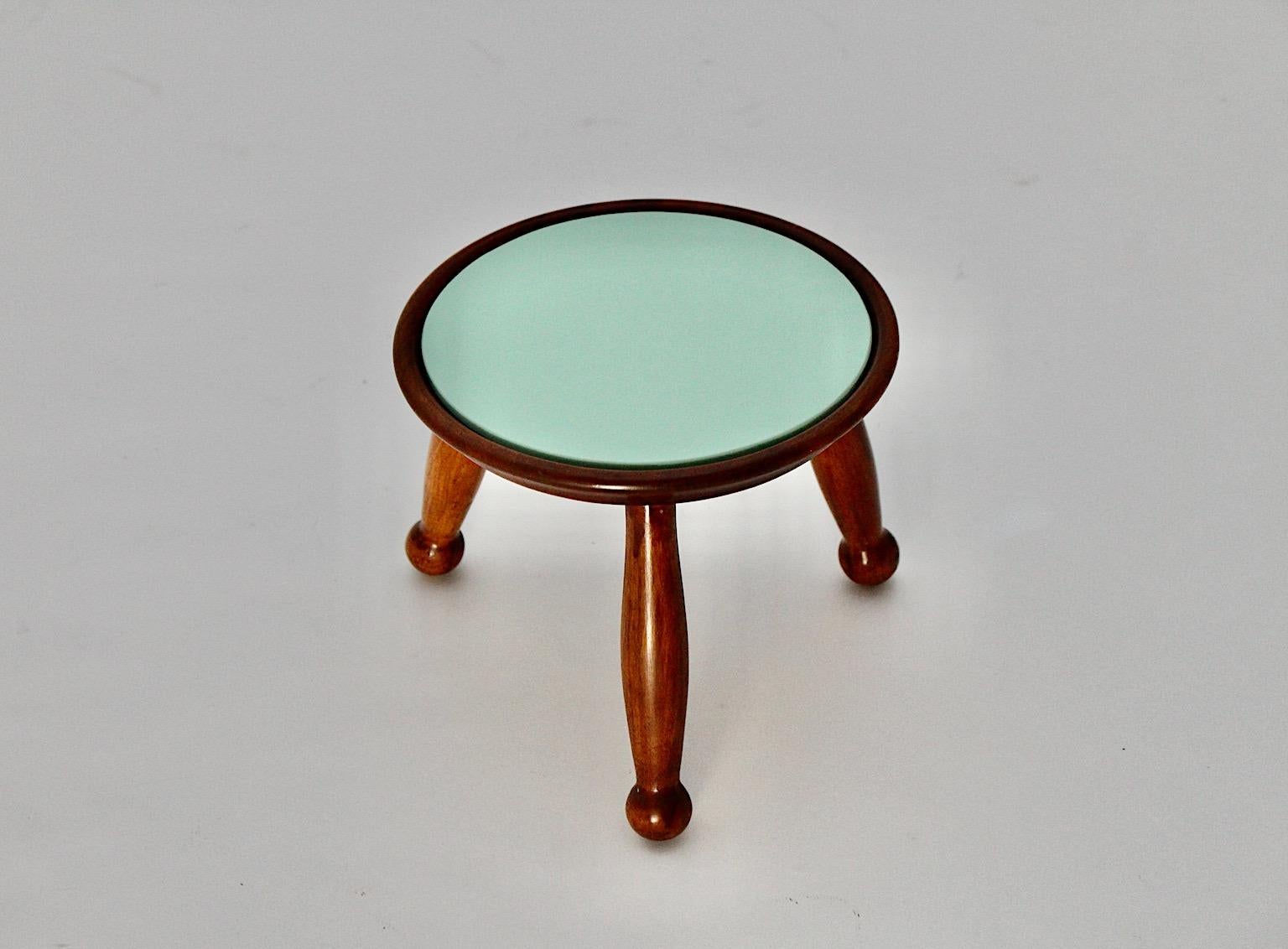Art Deco Vintage Circular Brown Beech Green Glass Tiny Flower Table 1930s Vienna For Sale 5