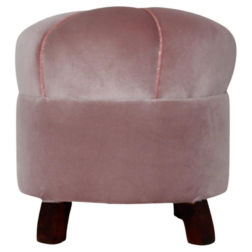 Art Deco Vintage Circular Pouf Stool Ottoman Soft Pink Velvet 1930s Austria For Sale