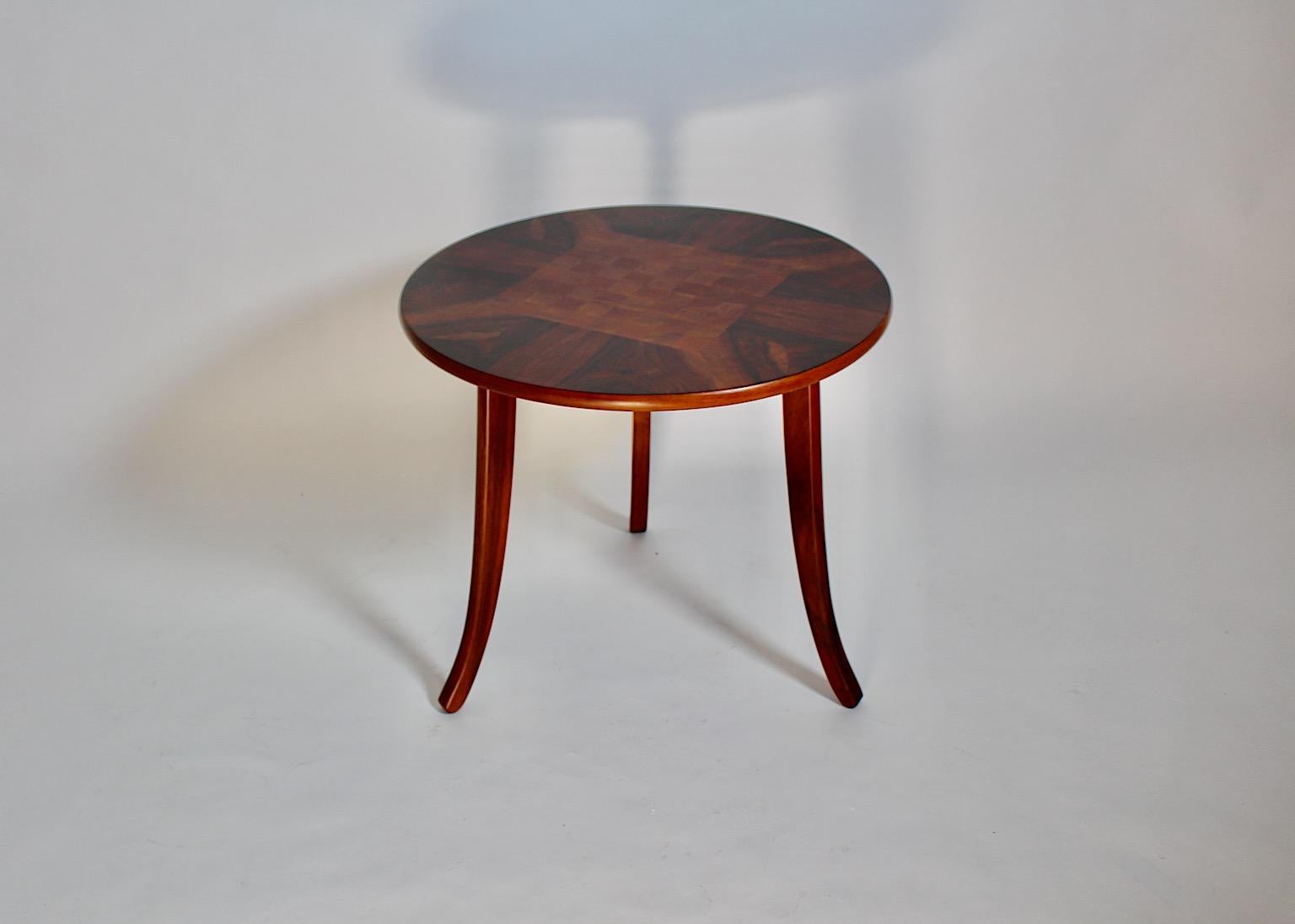 Art Deco Vintage Circular Side Table Chess Walnut Cherry Josef Frank circa 1925 In Good Condition For Sale In Vienna, AT