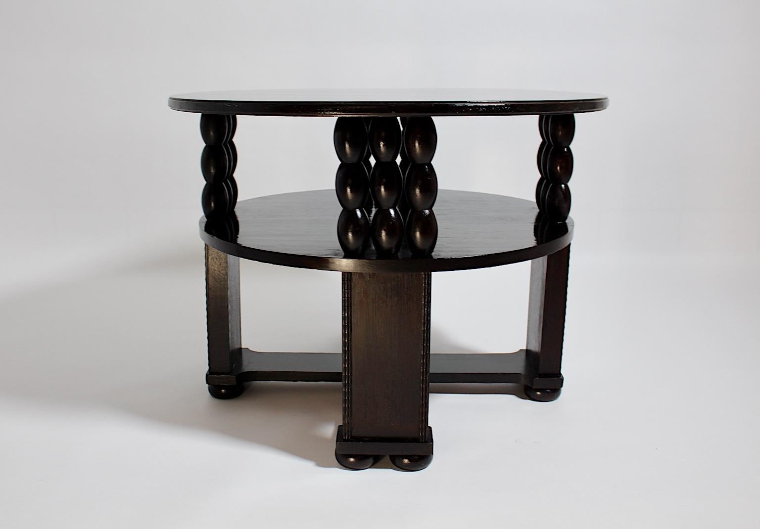 Austrian Art Deco Vintage Circular Side Table Dark Brown Oakwood Josef Zotti 1915 Vienna For Sale