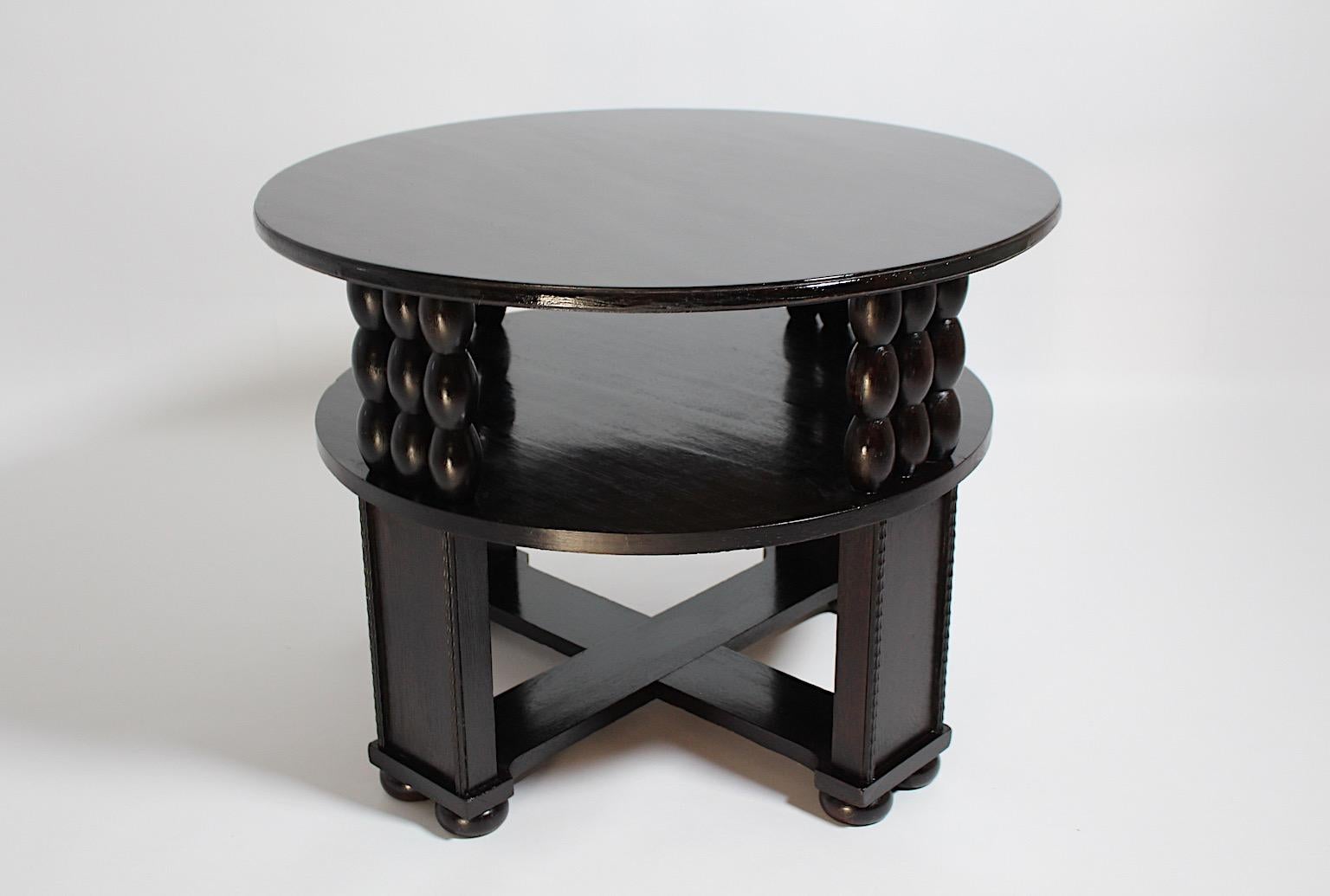 Art Deco Vintage Circular Side Table Dark Brown Oakwood Josef Zotti 1915 Vienna For Sale 2