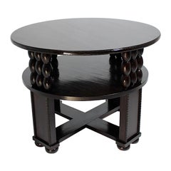 Mesa Auxiliar Circular Art Decó Vintage Roble Marrón Oscuro Josef Zotti 1915 Viena