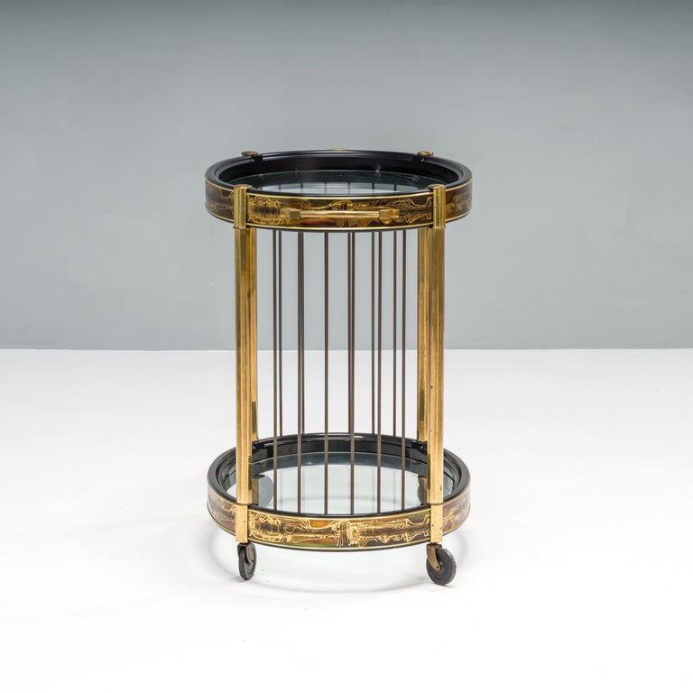 Art Deco Vintage Cocktail Glass and Brass Trolley Bar Cabinet 1