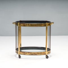 Art Deco Vintage Cocktail Glass and Brass Trolley Bar Cabinet