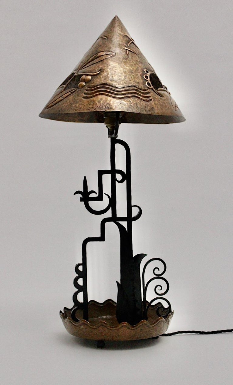 Art Deco Vintage Copper Black Iron Table Lamp, circa 1920, Vienna For Sale 6