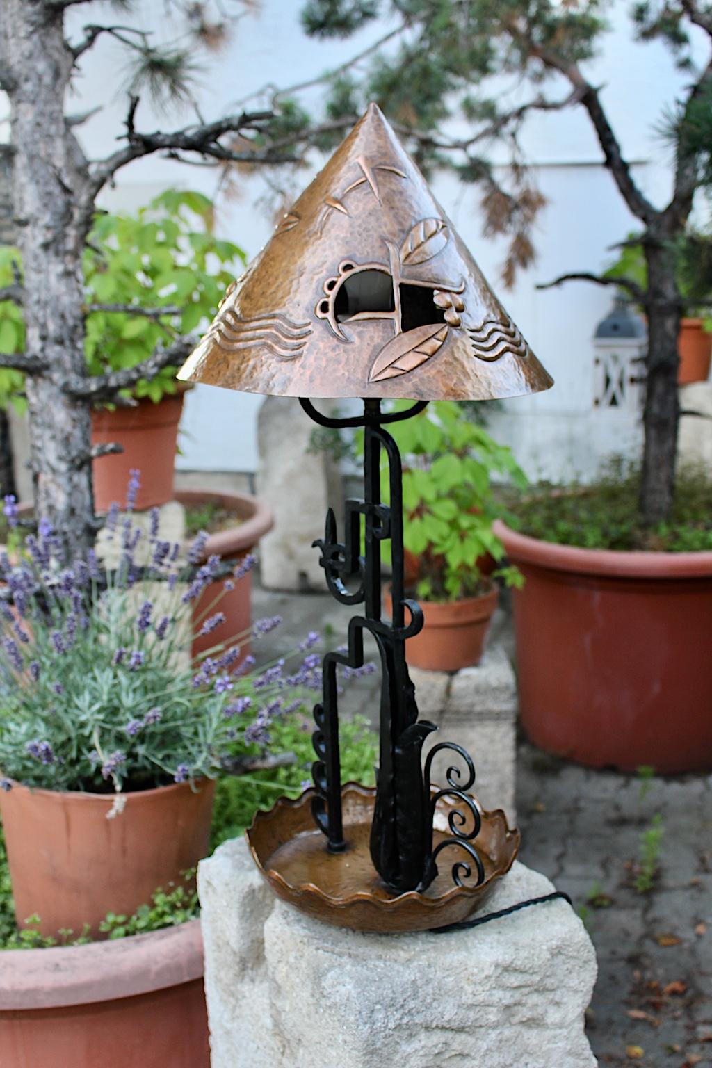 Art Deco Vintage Copper Black Iron Table Lamp, circa 1920, Vienna For Sale 3