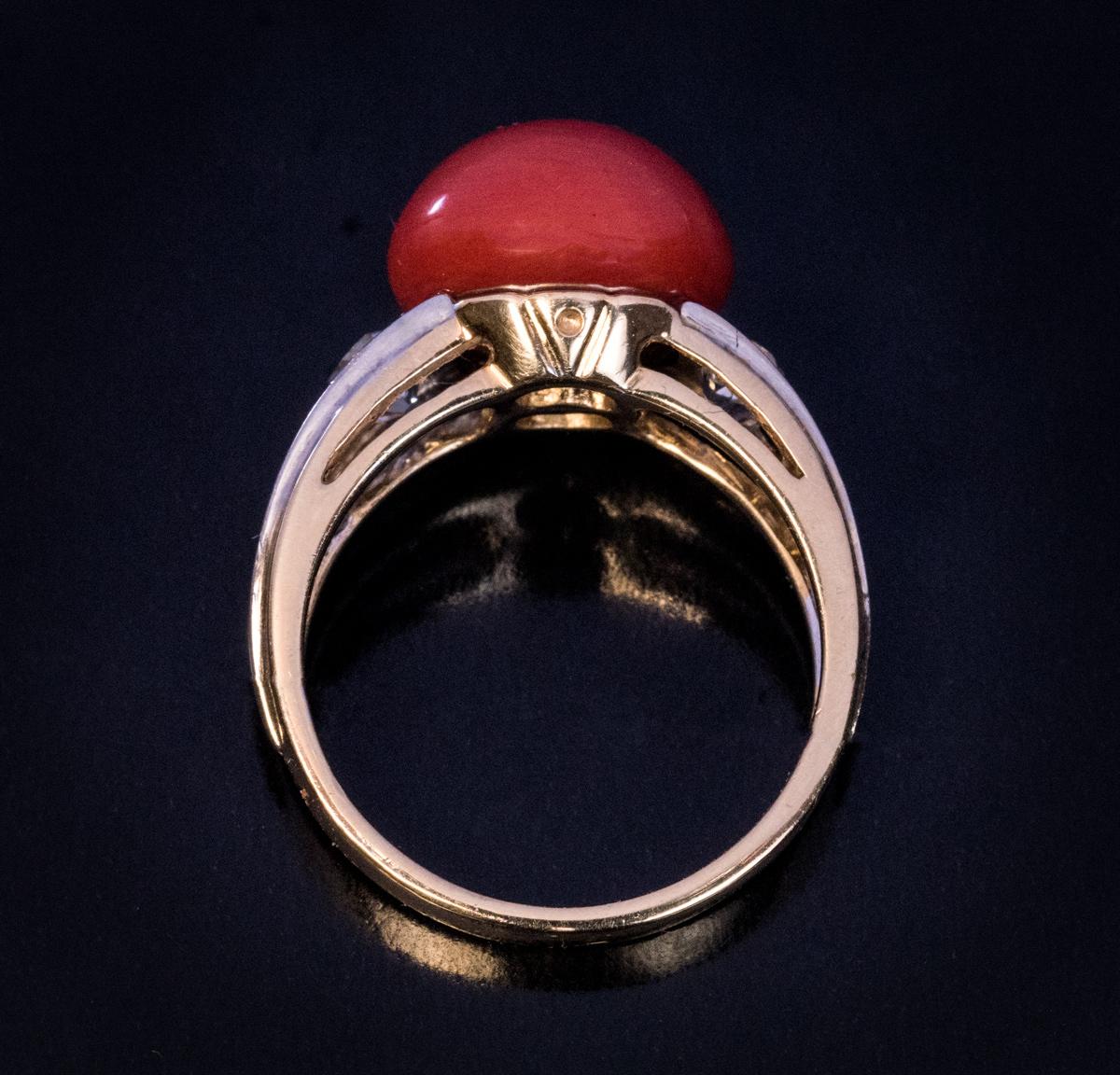 Art Deco Vintage Coral and Diamond Ring 1