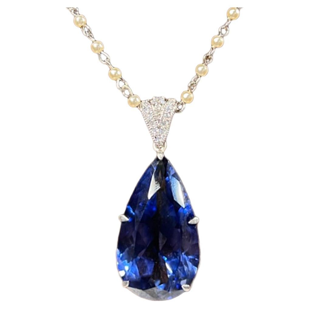 Art Deco Costume Jewelry Vintage Sapphire Drop Diamanté Necklace by Clive Kandel For Sale