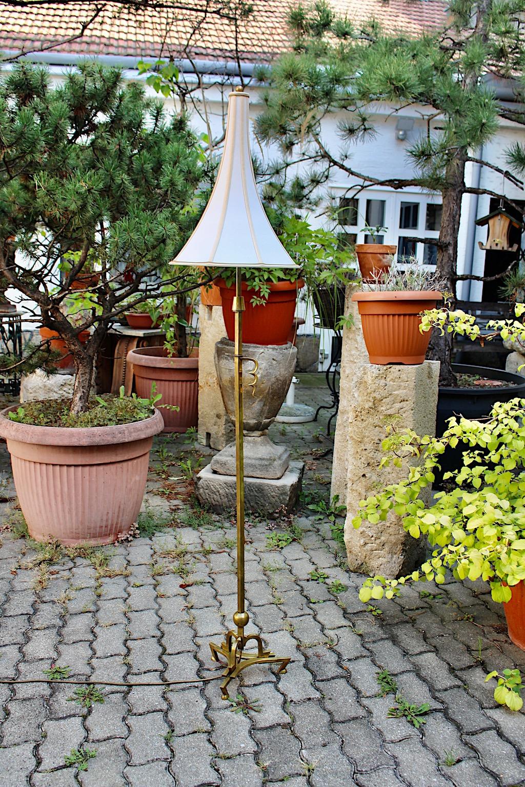 Austrian Art Deco Vintage Dagobert Peche Style Pagoda Brass Floor Lamp 1920s Austria For Sale
