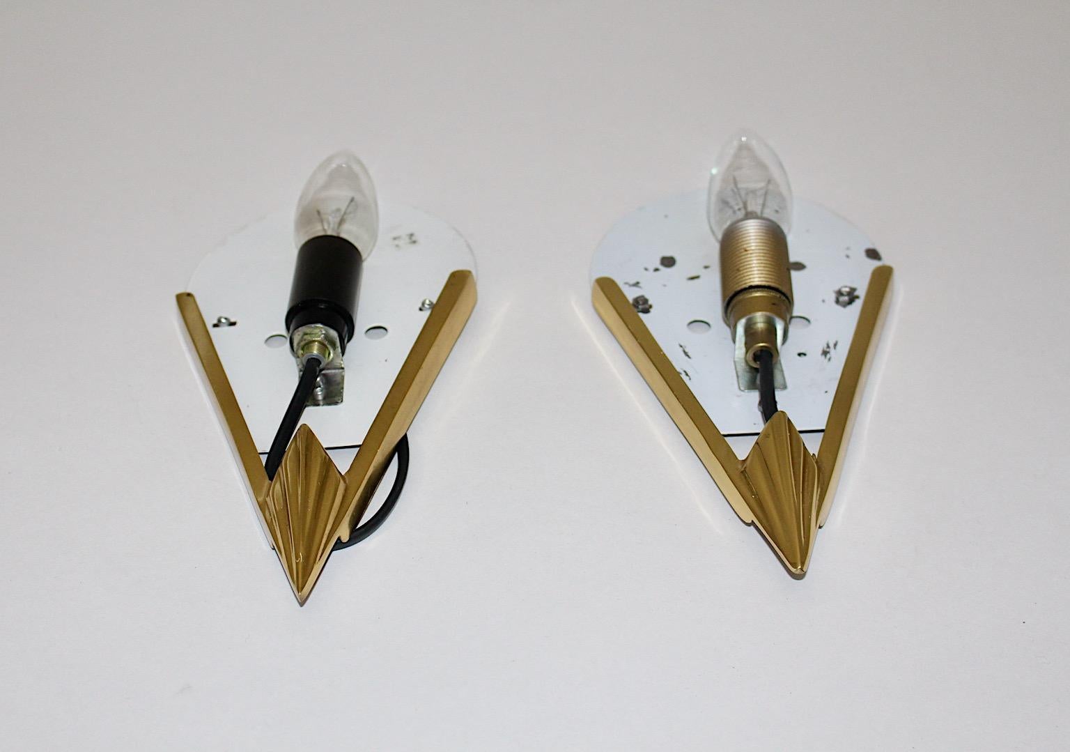 Art Deco Style Triangle Glass Brass Two Wall Lights Sconces 1990s Sweden For Sale 5