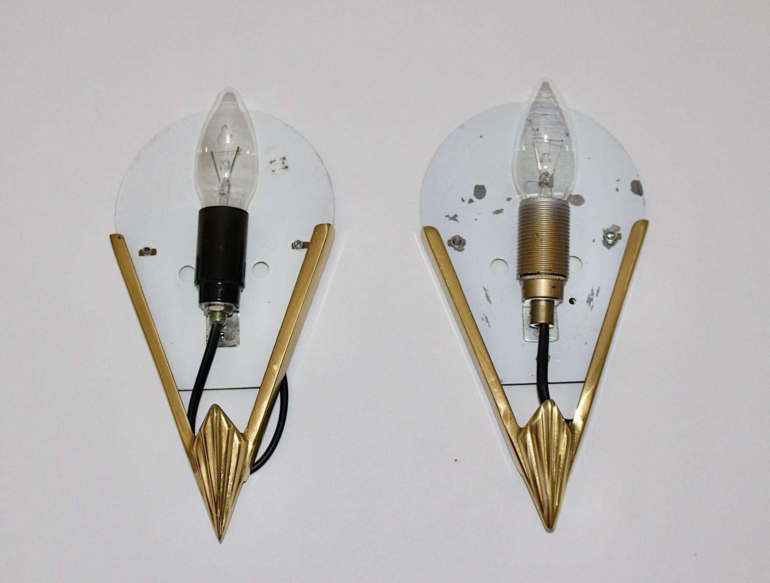 Art Deco Style Triangle Glass Brass Two Wall Lights Sconces 1990s Sweden For Sale 1