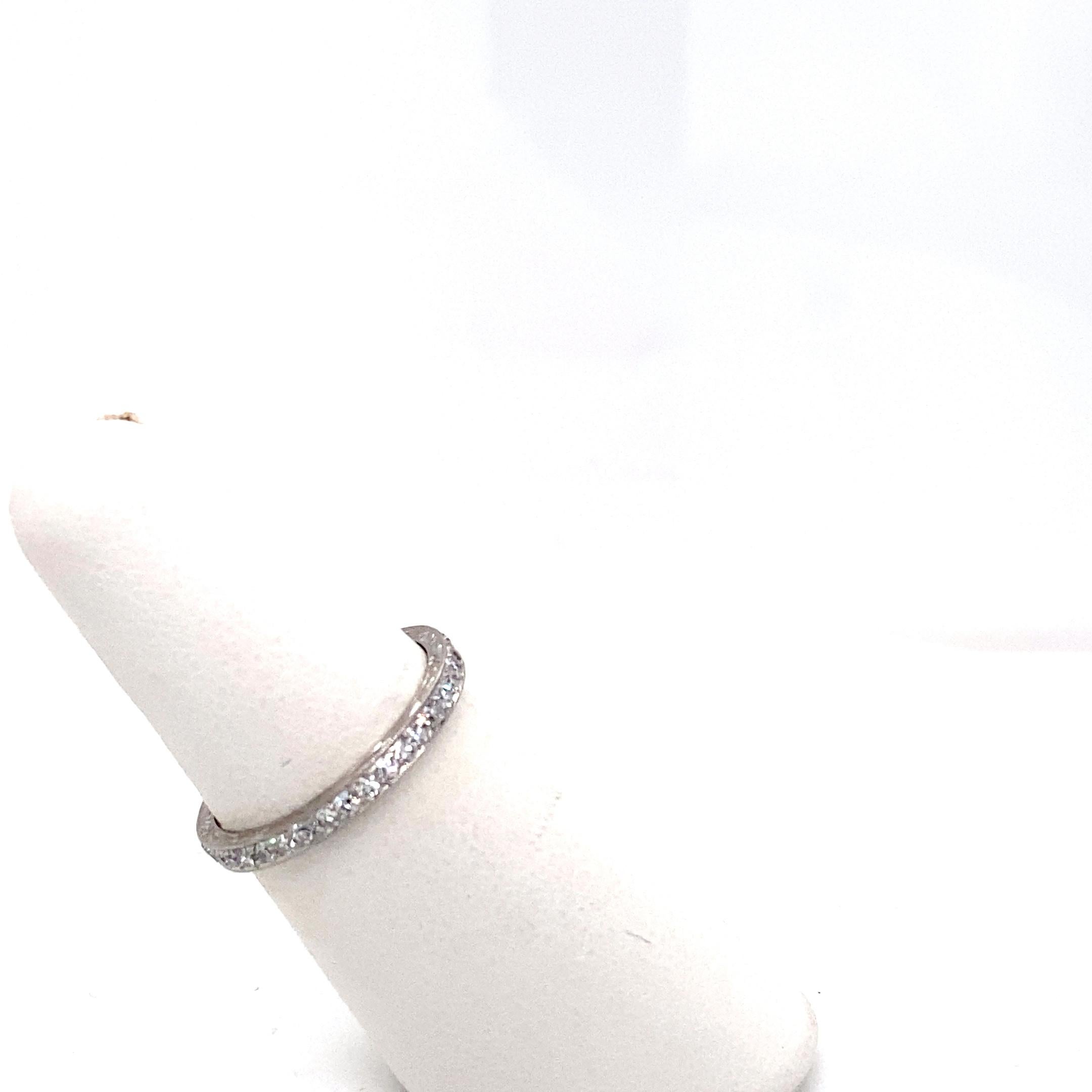 Round Cut Art Deco Vintage Diamond and Platinum Hand Engraved Eternity Wedding Band For Sale