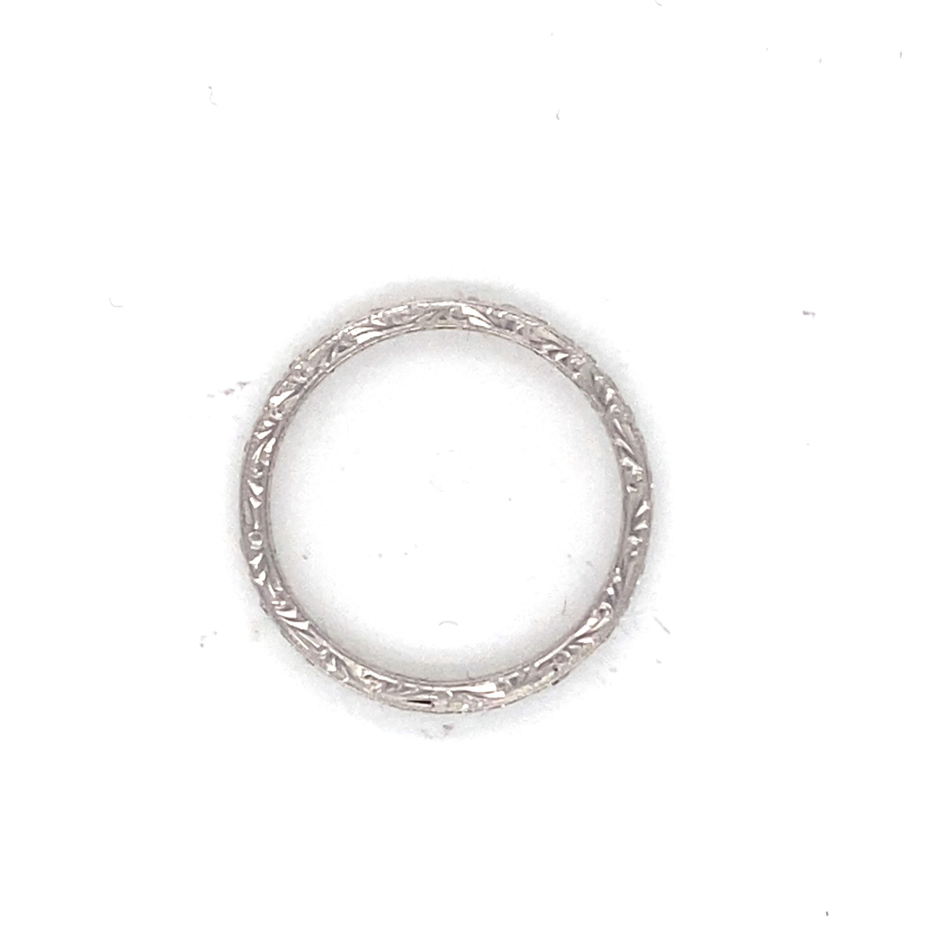 Art Deco Vintage Diamond and Platinum Hand Engraved Eternity Wedding Band For Sale 1