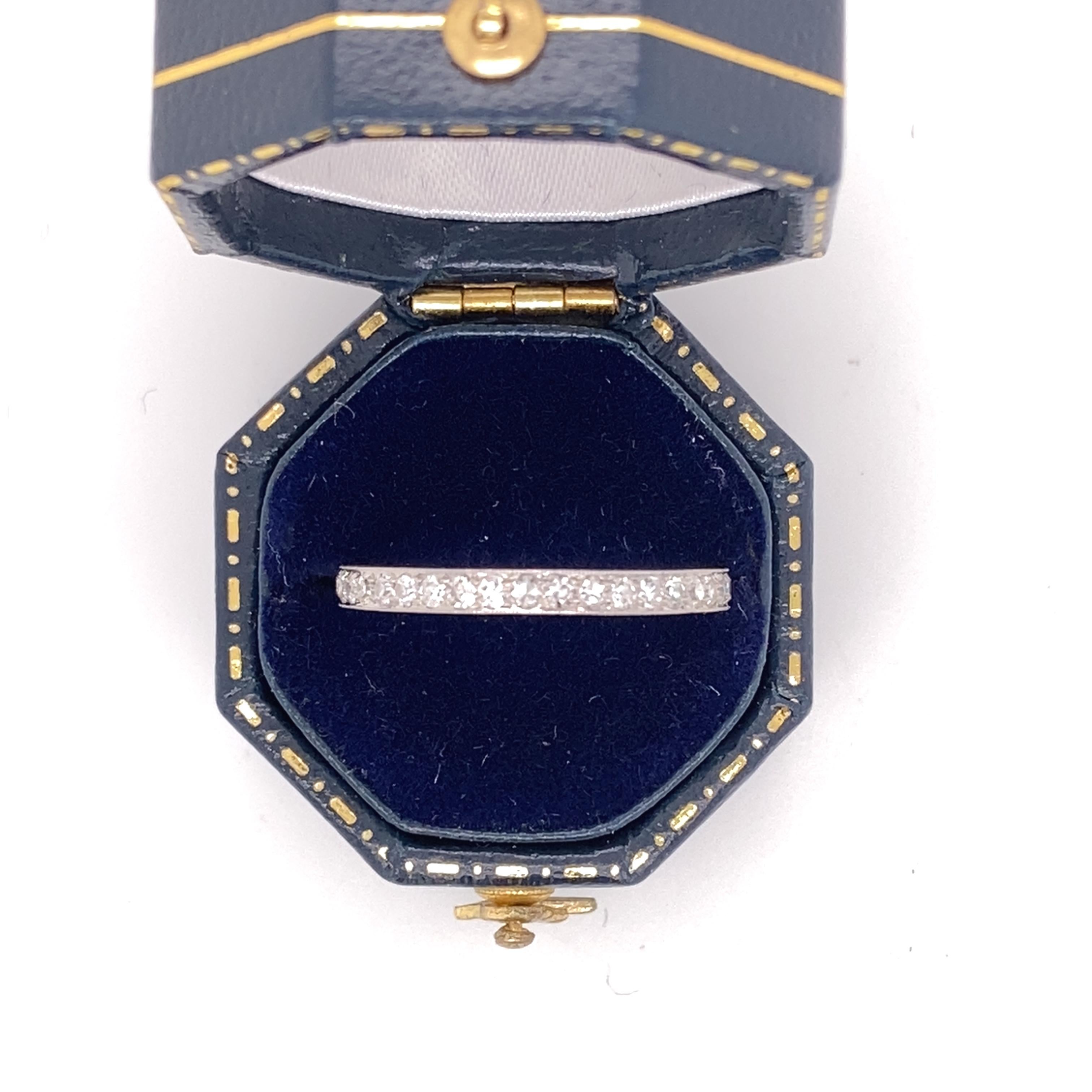 Art Deco Vintage Diamond and Platinum Hand Engraved Eternity Wedding Band For Sale 3