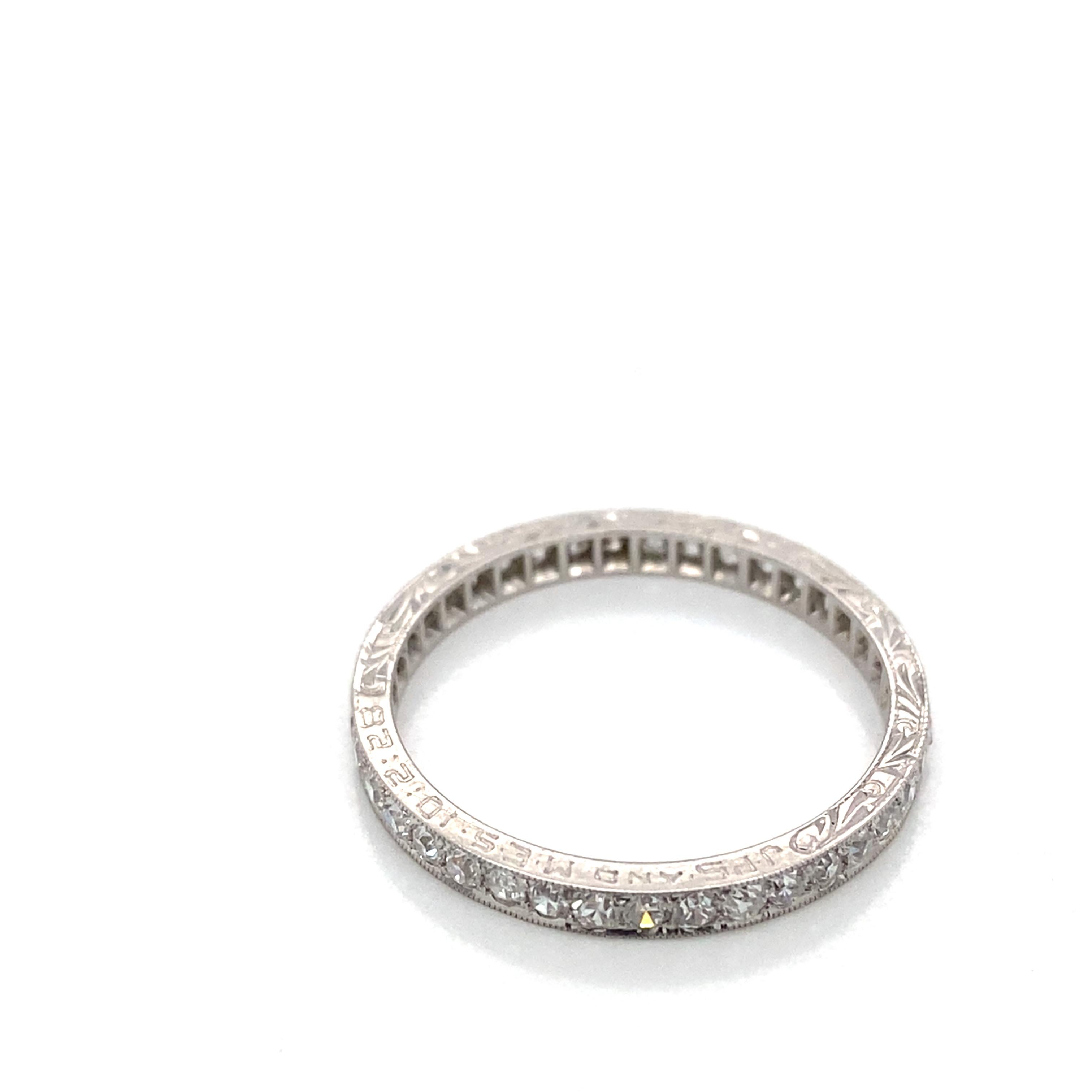 Art Deco Vintage Diamond and Platinum Hand Engraved Eternity Wedding Band For Sale 4