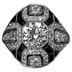 Art Deco Vintage Diamond Onyx Platinum Ring