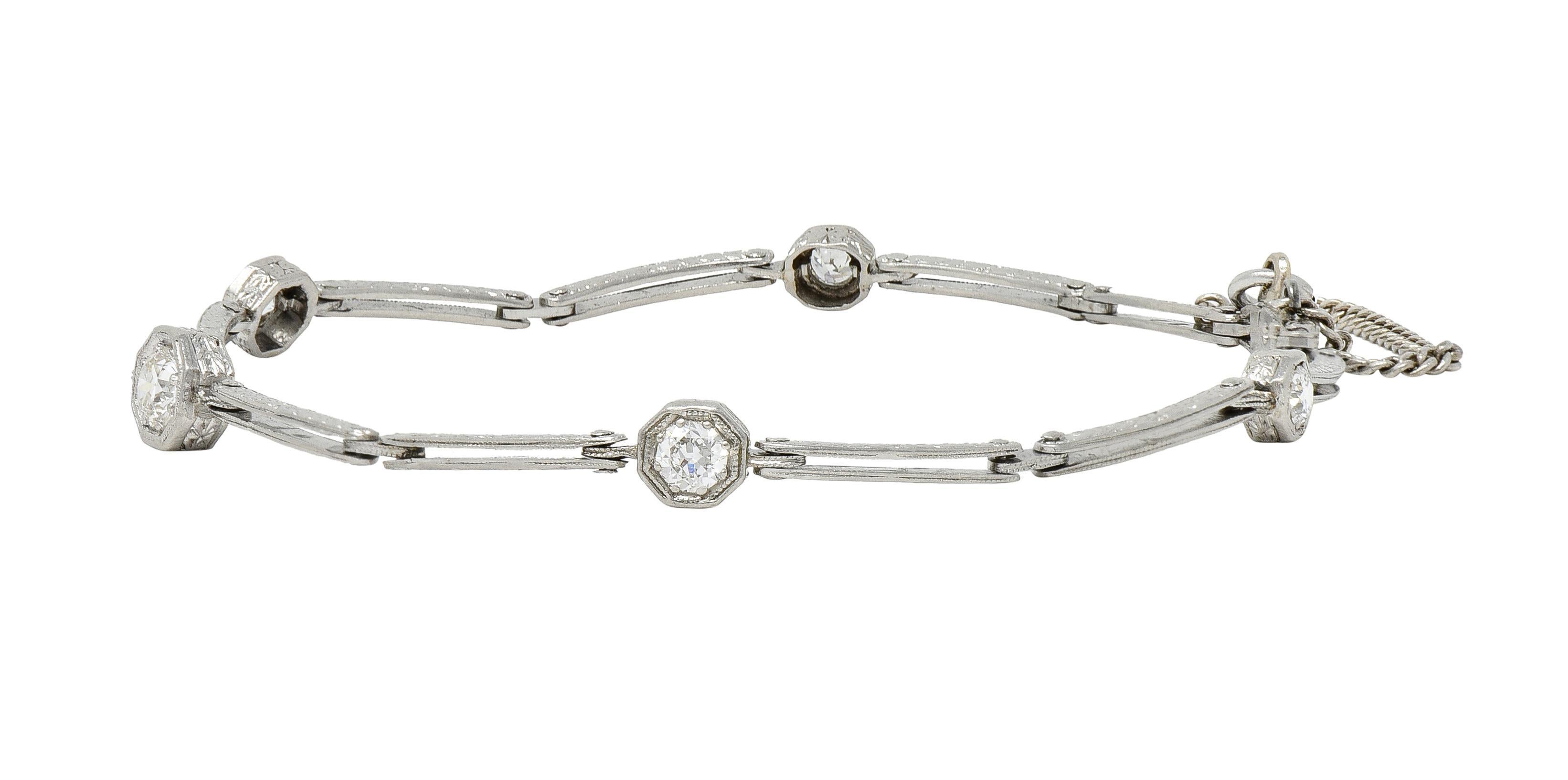 Art Deco Vintage Diamond Platinum Orange Blossom Station Link Bracelet For Sale 6