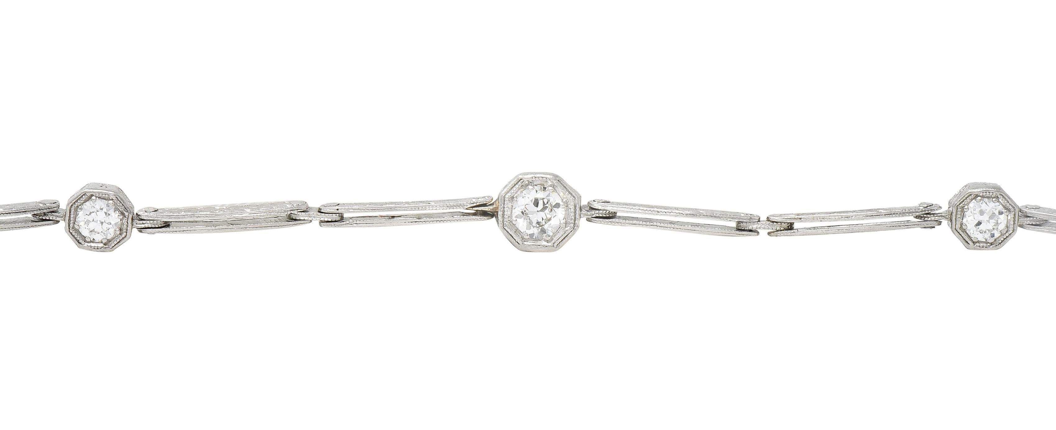 Women's or Men's Art Deco Vintage Diamond Platinum Orange Blossom Station Link Bracelet For Sale