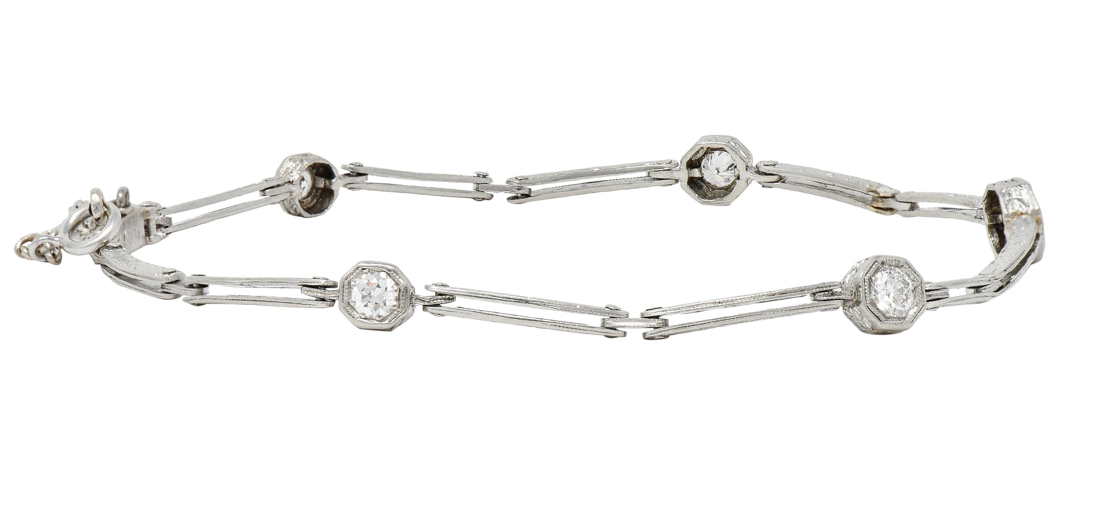 Art Deco Vintage Diamond Platinum Orange Blossom Station Link Bracelet For Sale 2