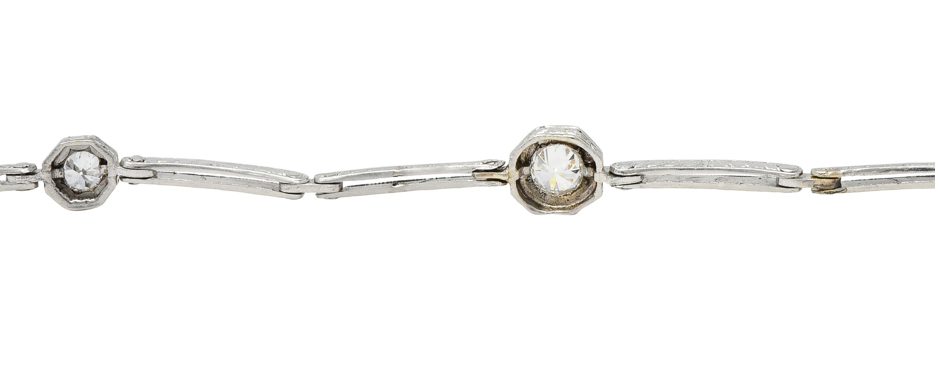 Art Deco Vintage Diamond Platinum Orange Blossom Station Link Bracelet For Sale 4