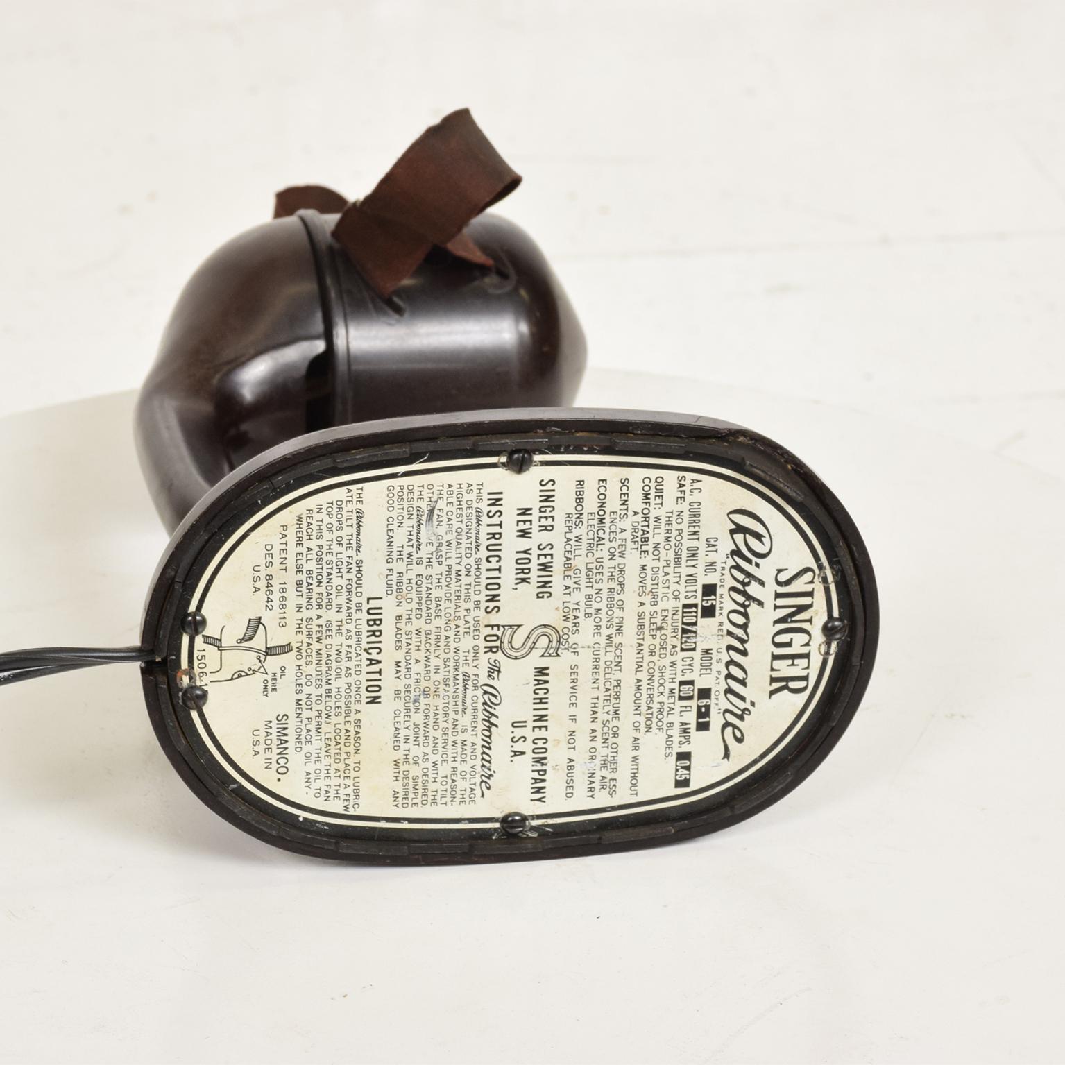 Art Deco Vintage Electric Fan Ribbonaire by Singer Brown Bakelite 2