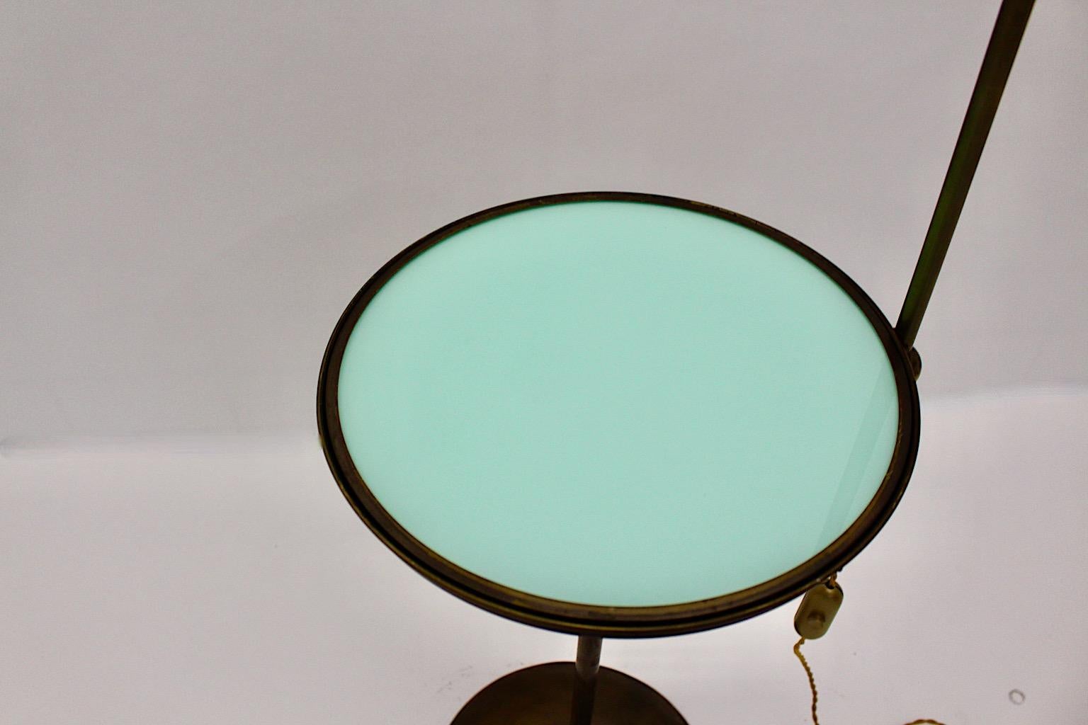 Art Deco Vintage Floor Lamp Table Brassed Metal Green Glass circa 1925 Austria For Sale 7