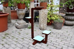 Art Deco Vintage Flower Stand Shelf Walnut Brass Green Marble Glass 1930s Vienna