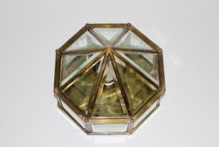 Art Deco Vintage Flush Mount Hoffmann Style Clear Glass Brass circa 1920 Austria