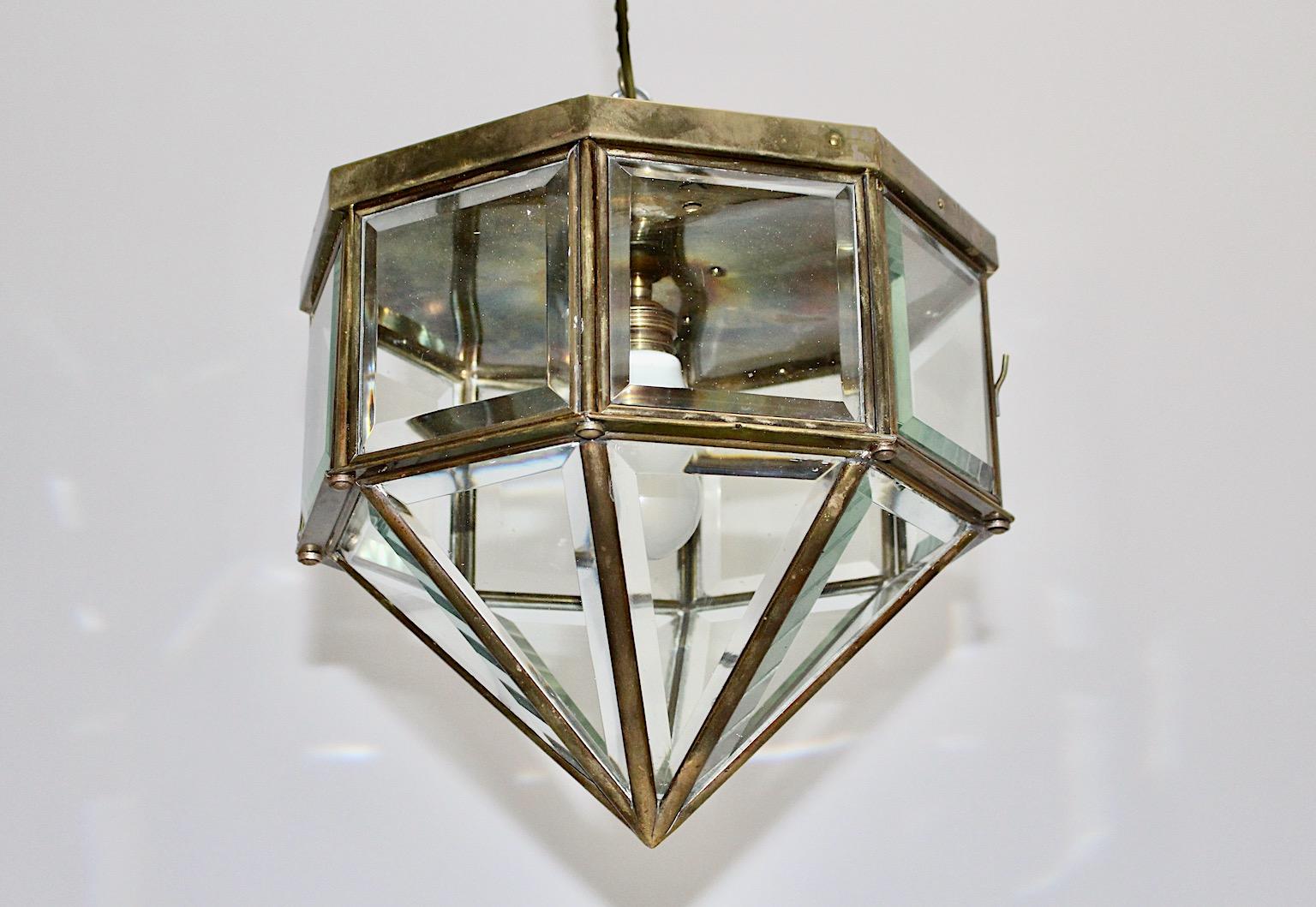 Art Deco Vintage Flush Mount Hoffmann Style Clear Glass Brass circa 1920 Austria For Sale 2