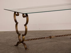 Art Deco Vintage French Gilded Iron Coffee Table France circa 1940 Mirror Top