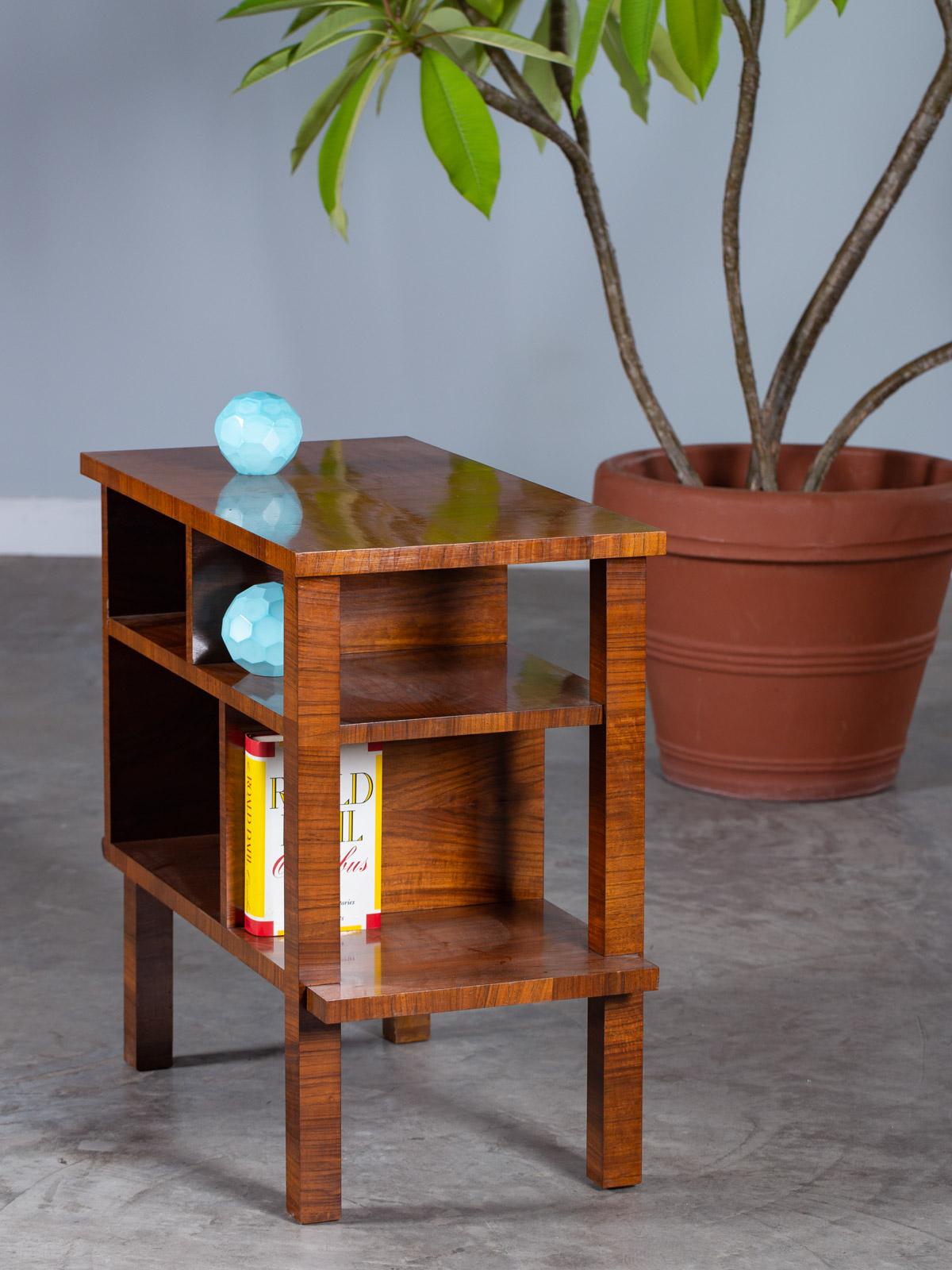 Art Deco Vintage French Walnut Table Shelves circa 1930 7