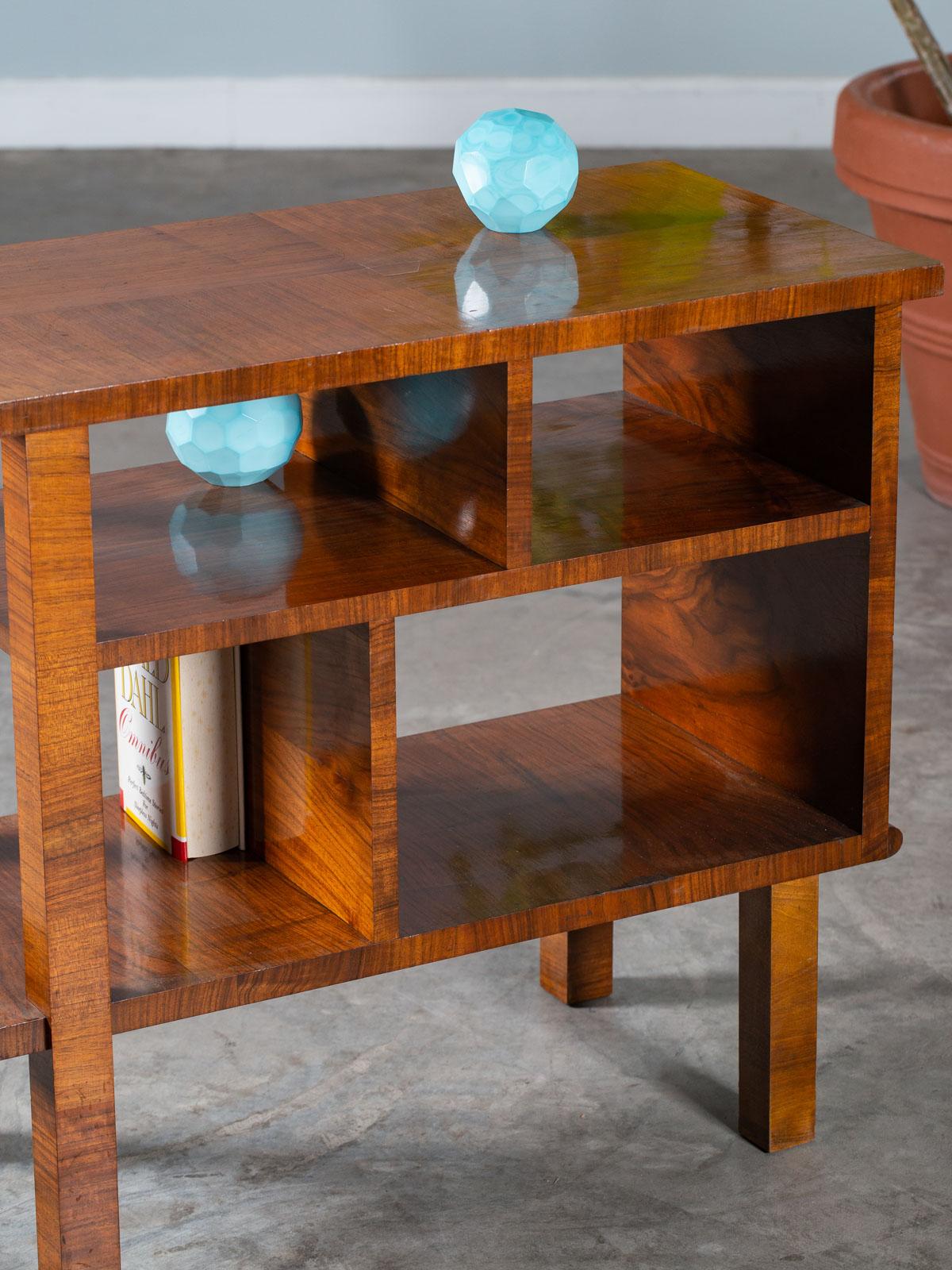 Art Deco Vintage French Walnut Table Shelves circa 1930 11