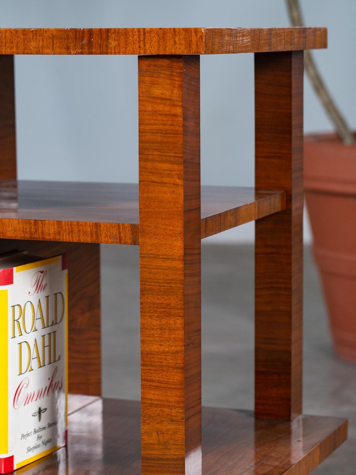 20th Century Art Deco Vintage French Walnut Table Shelves circa 1930