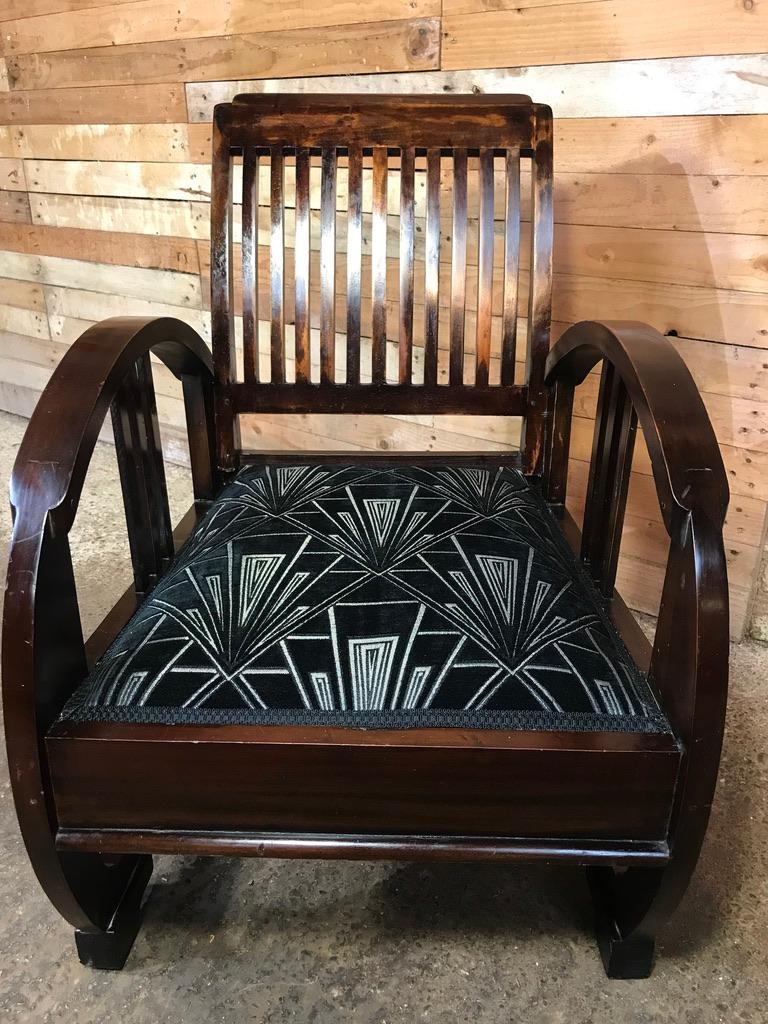 Fabric Art Deco Vintage French Wooden Armchair, 1930 For Sale