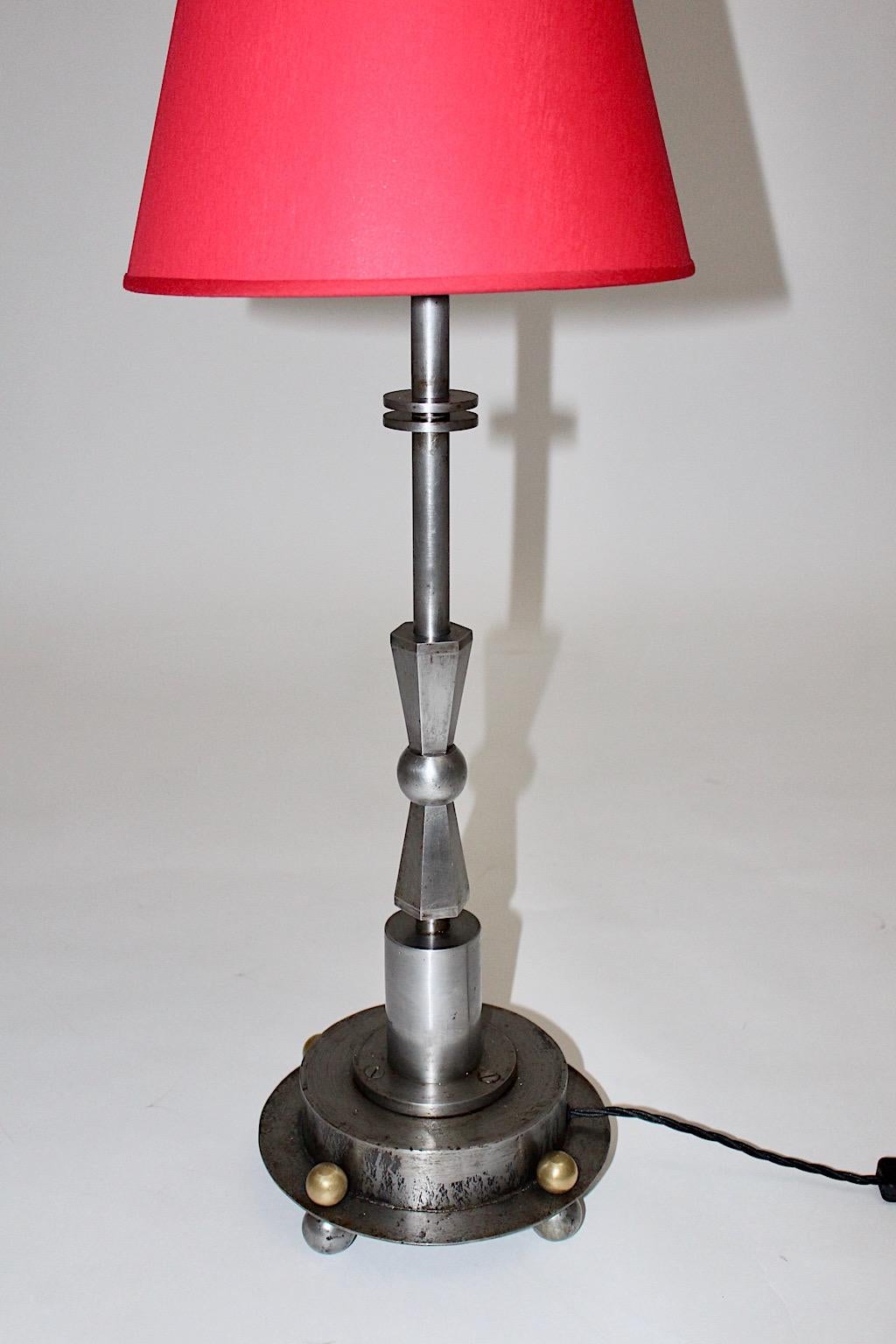 Art Deco Vintage Geometric Iron Brass Table Lamp, 1920s, Austria For Sale 6