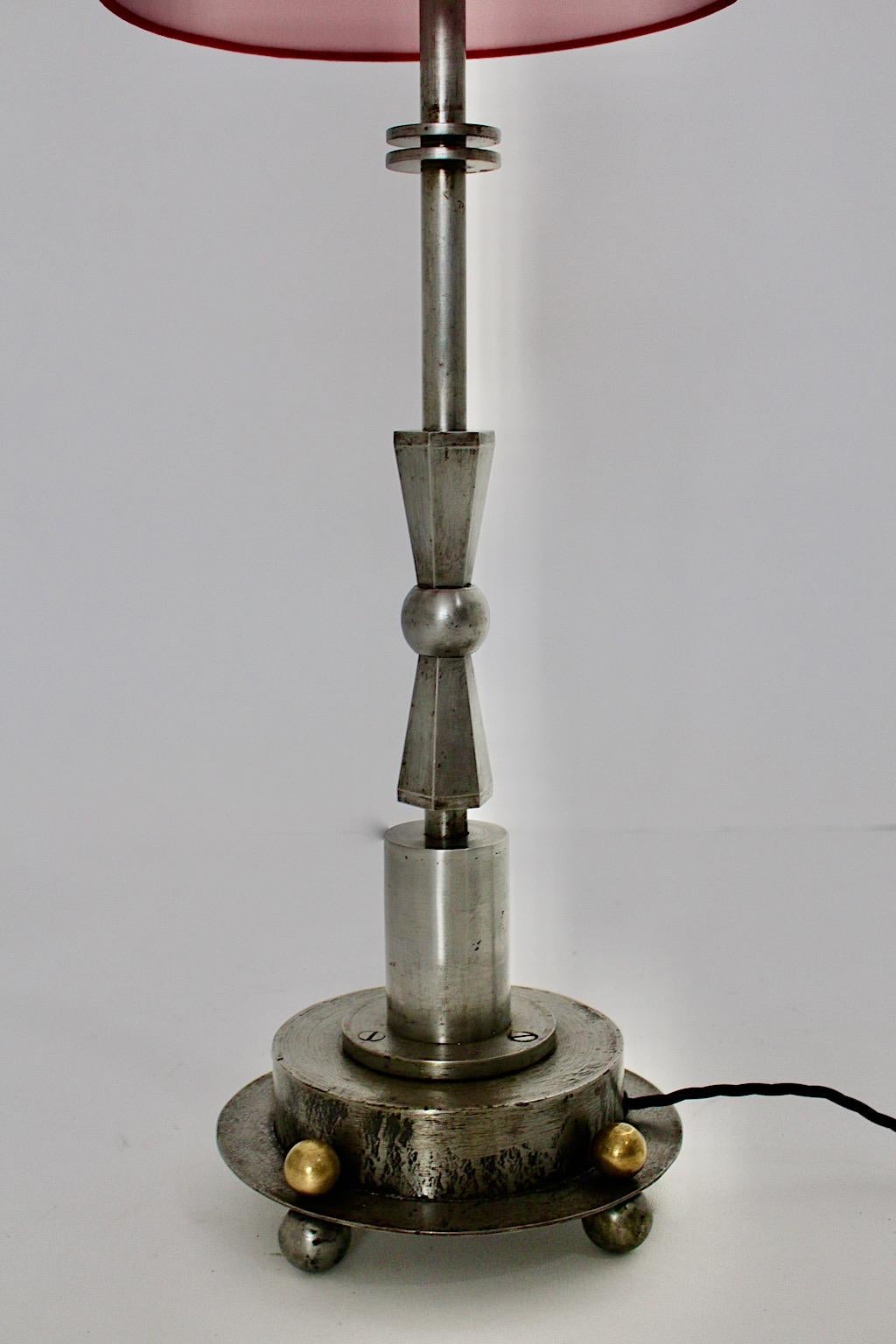 Art Deco Vintage Geometric Iron Brass Table Lamp, 1920s, Austria For Sale 12