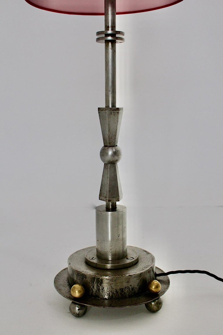 Art Deco Vintage Geometric Iron Brass Table Lamp, 1920s, Austria For Sale 13