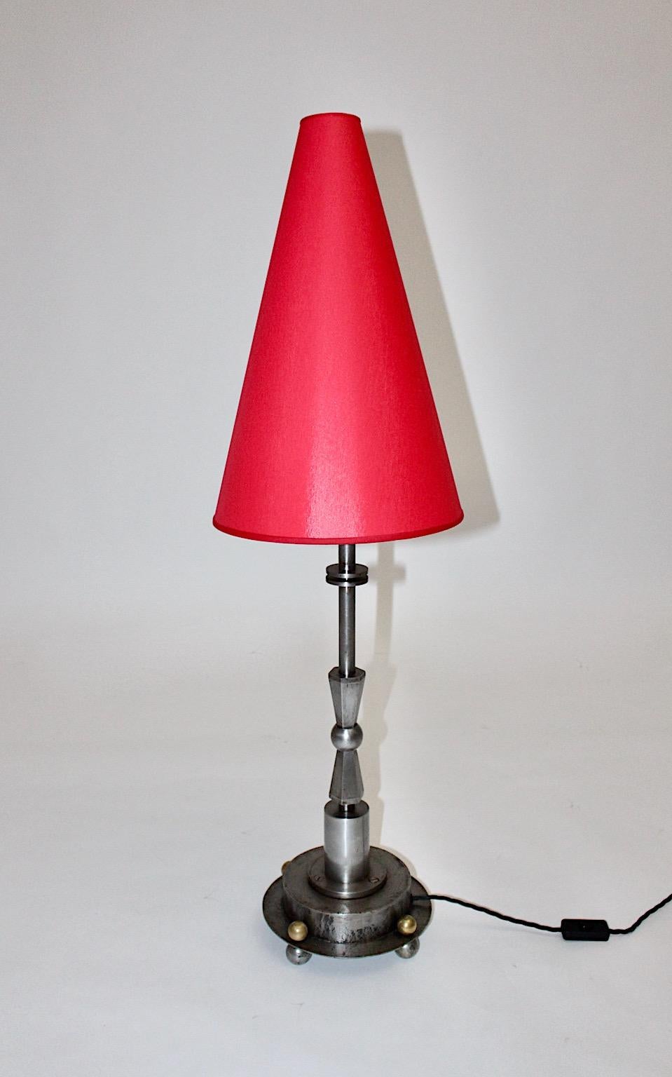 Austrian Art Deco Vintage Geometric Iron Brass Table Lamp, 1920s, Austria For Sale