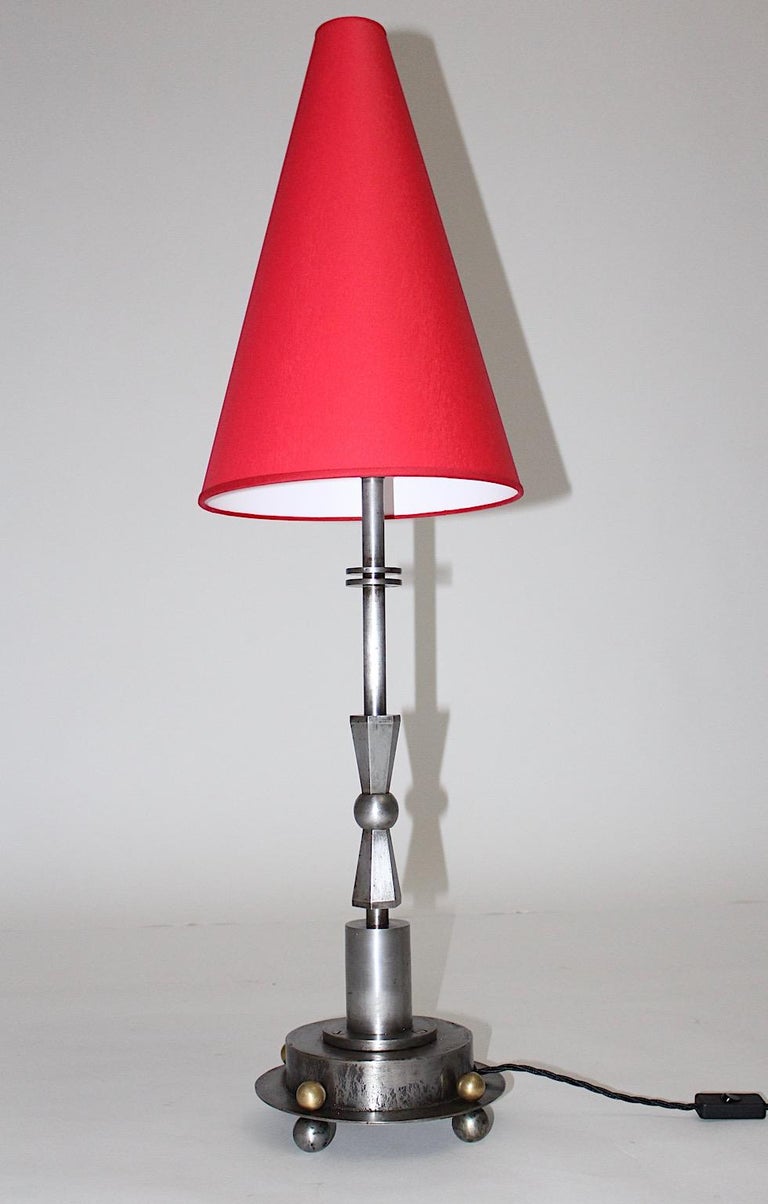 Art Deco Vintage Geometric Iron Brass Table Lamp, 1920s, Austria For Sale 1