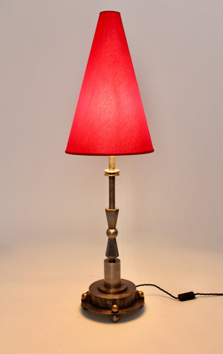 Art Deco Vintage Geometric Iron Brass Table Lamp, 1920s, Austria For Sale 4