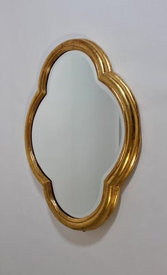 Art Deco Vintage Gilded Wood Oval Clover Leaf Full Length Mirror 1920s Vienna