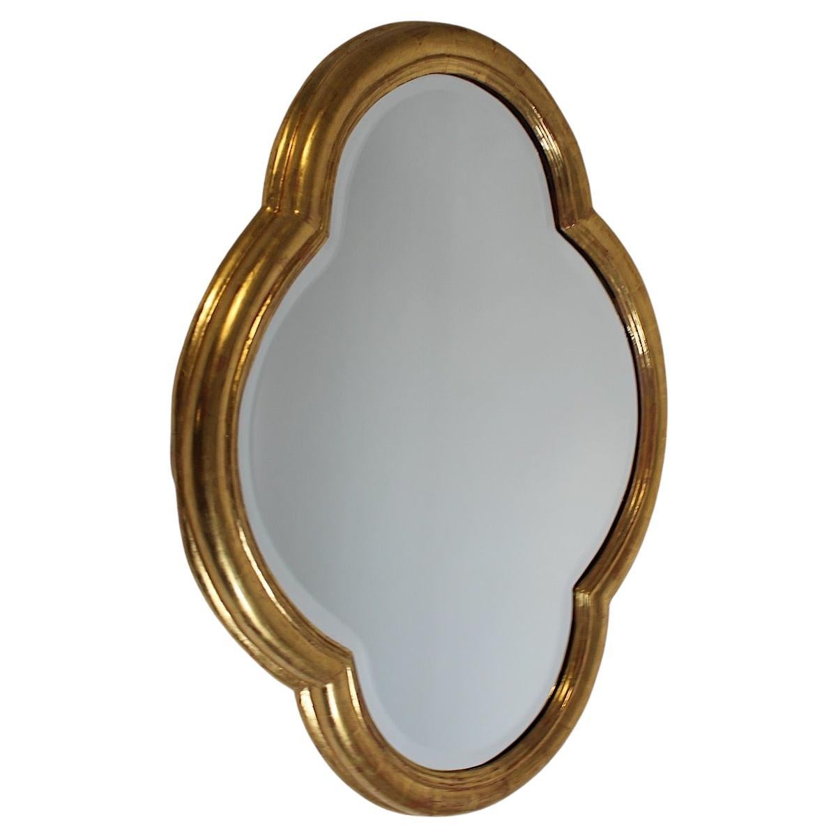 Art Deco Vintage Gilded Wood Oval Clover Leaf Full Length Mirror 1920s Vienna